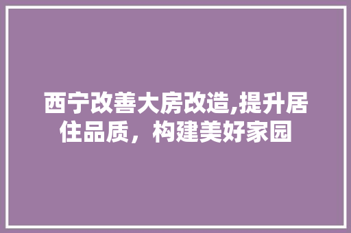 西宁改善大房改造,提升居住品质，构建美好家园