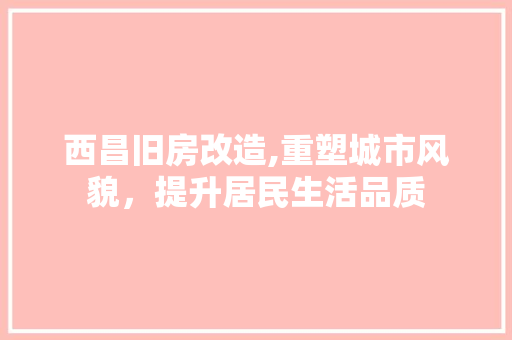 西昌旧房改造,重塑城市风貌，提升居民生活品质