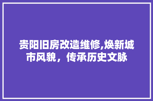 贵阳旧房改造维修,焕新城市风貌，传承历史文脉
