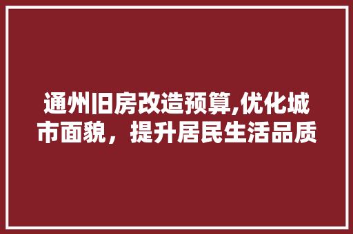 通州旧房改造预算,优化城市面貌，提升居民生活品质