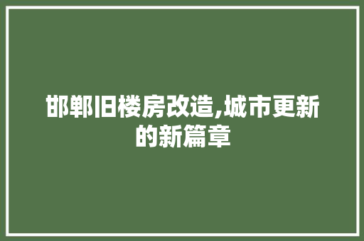 邯郸旧楼房改造,城市更新的新篇章