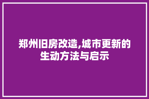 郑州旧房改造,城市更新的生动方法与启示