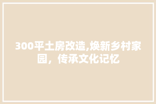 300平土房改造,焕新乡村家园，传承文化记忆
