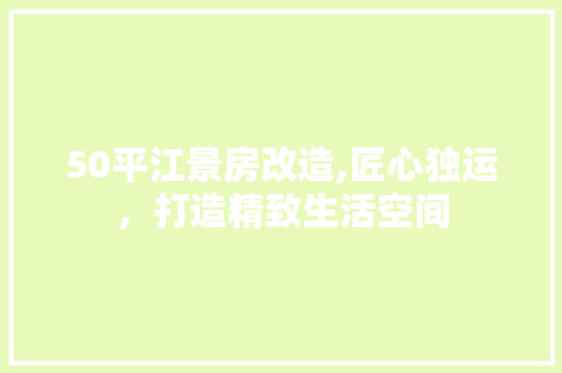 50平江景房改造,匠心独运，打造精致生活空间