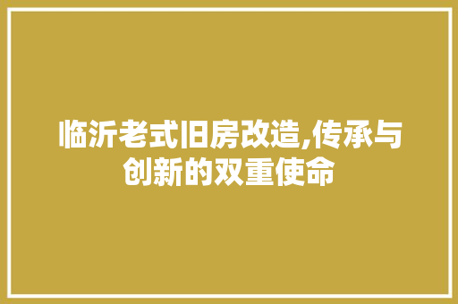 临沂老式旧房改造,传承与创新的双重使命