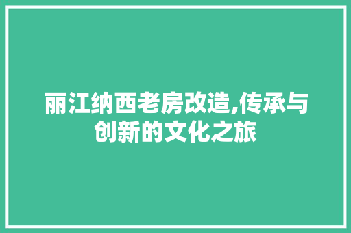丽江纳西老房改造,传承与创新的文化之旅