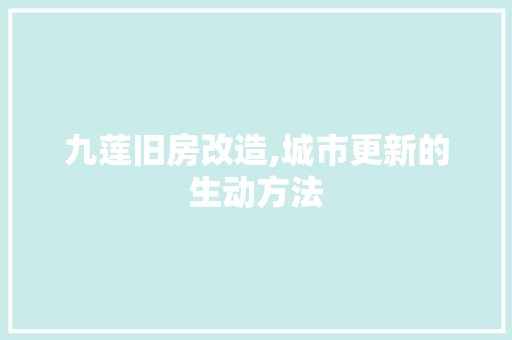 九莲旧房改造,城市更新的生动方法