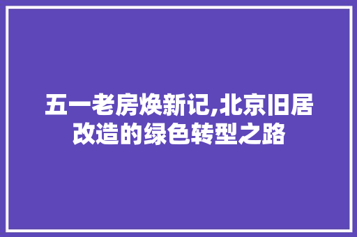 五一老房焕新记,北京旧居改造的绿色转型之路