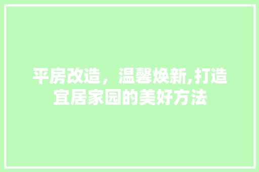 平房改造，温馨焕新,打造宜居家园的美好方法