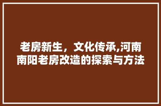 老房新生，文化传承,河南南阳老房改造的探索与方法