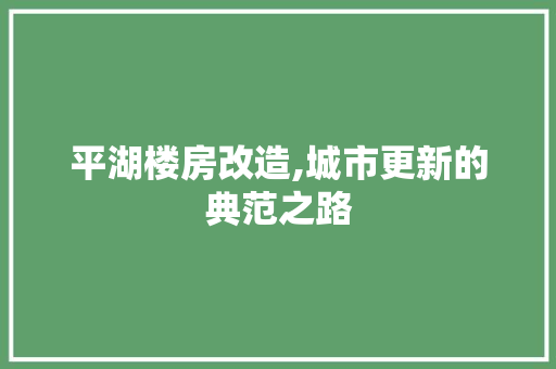 平湖楼房改造,城市更新的典范之路