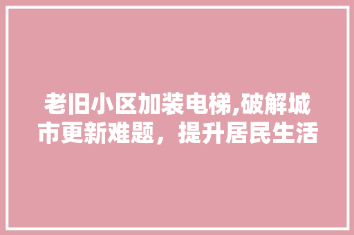 老旧小区加装电梯,破解城市更新难题，提升居民生活品质