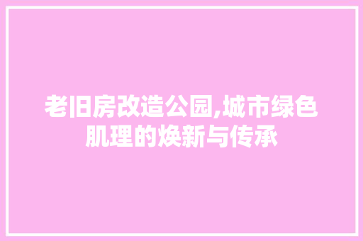 老旧房改造公园,城市绿色肌理的焕新与传承