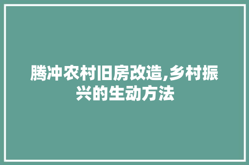 腾冲农村旧房改造,乡村振兴的生动方法