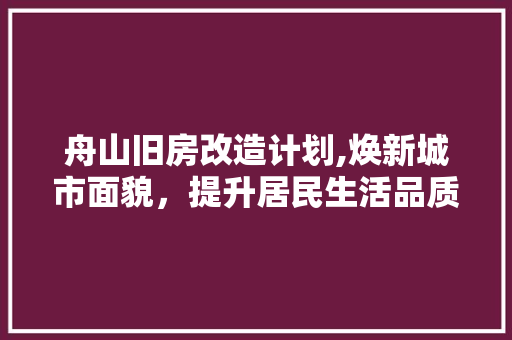 舟山旧房改造计划,焕新城市面貌，提升居民生活品质