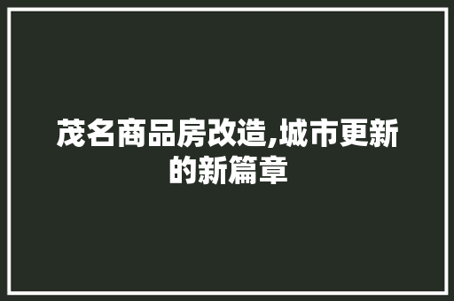 茂名商品房改造,城市更新的新篇章