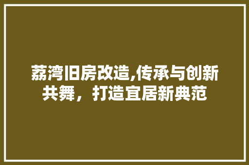 荔湾旧房改造,传承与创新共舞，打造宜居新典范