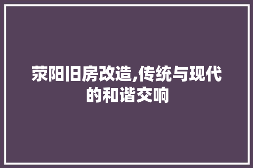 荥阳旧房改造,传统与现代的和谐交响