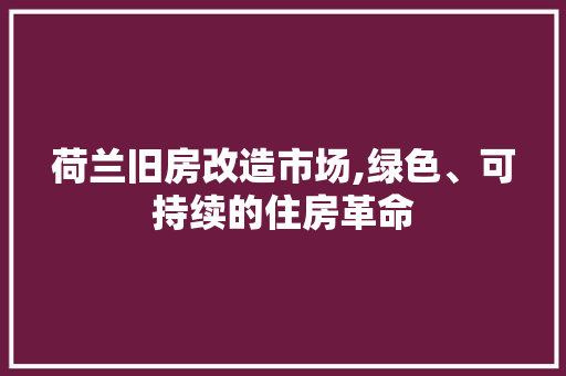 荷兰旧房改造市场,绿色、可持续的住房革命