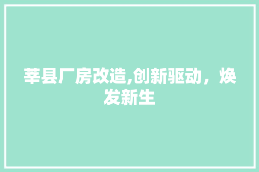 莘县厂房改造,创新驱动，焕发新生