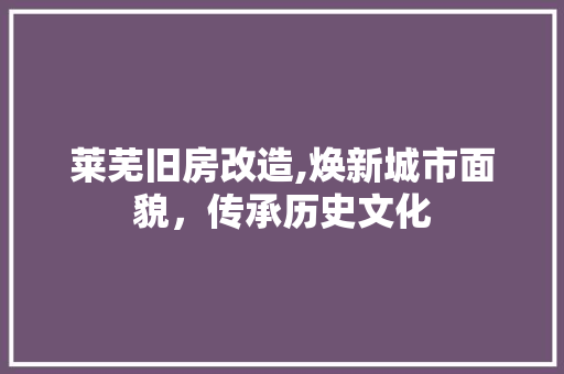 莱芜旧房改造,焕新城市面貌，传承历史文化