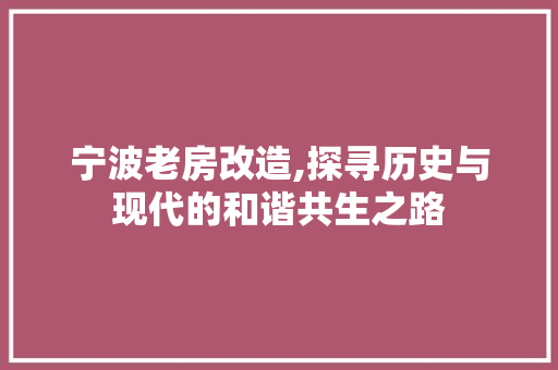 宁波老房改造,探寻历史与现代的和谐共生之路