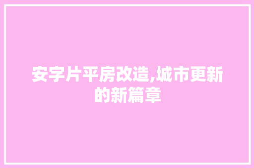 安字片平房改造,城市更新的新篇章