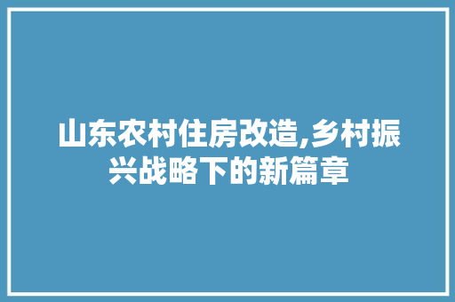 山东农村住房改造,乡村振兴战略下的新篇章