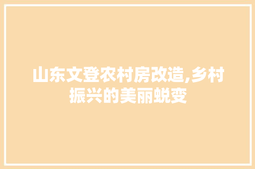山东文登农村房改造,乡村振兴的美丽蜕变