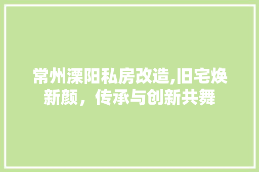 常州溧阳私房改造,旧宅焕新颜，传承与创新共舞
