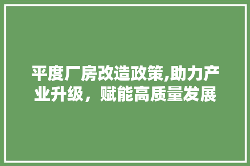 平度厂房改造政策,助力产业升级，赋能高质量发展