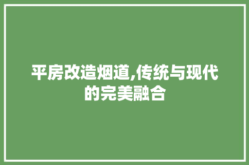 平房改造烟道,传统与现代的完美融合