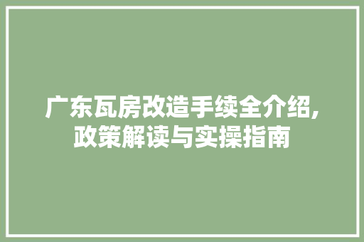广东瓦房改造手续全介绍,政策解读与实操指南
