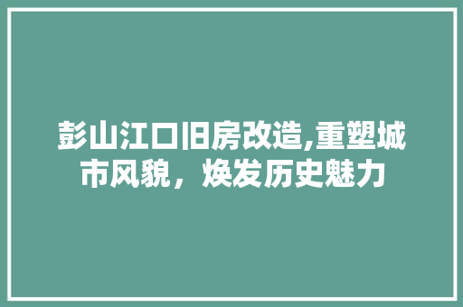 彭山江口旧房改造,重塑城市风貌，焕发历史魅力