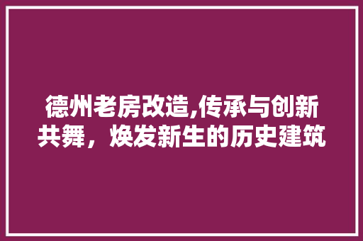 德州老房改造,传承与创新共舞，焕发新生的历史建筑