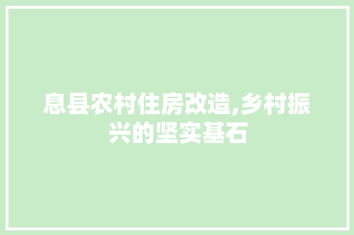 息县农村住房改造,乡村振兴的坚实基石