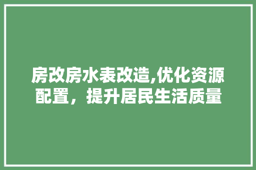 房改房水表改造,优化资源配置，提升居民生活质量