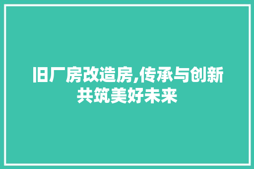 旧厂房改造房,传承与创新共筑美好未来