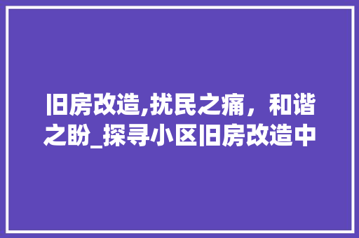 旧房改造,扰民之痛，和谐之盼_探寻小区旧房改造中的民生困境与解决之路