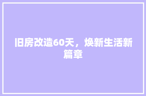 旧房改造60天，焕新生活新篇章