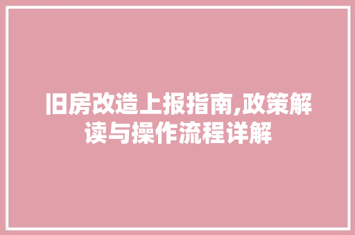 旧房改造上报指南,政策解读与操作流程详解