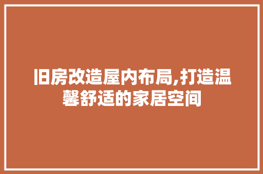 旧房改造屋内布局,打造温馨舒适的家居空间