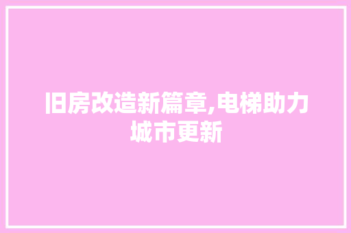 旧房改造新篇章,电梯助力城市更新