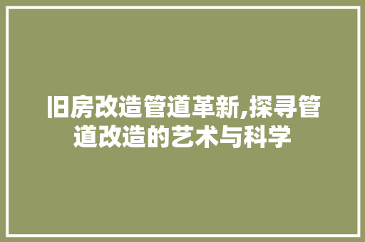 旧房改造管道革新,探寻管道改造的艺术与科学