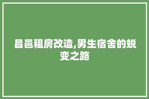 昌邑租房改造,男生宿舍的蜕变之路