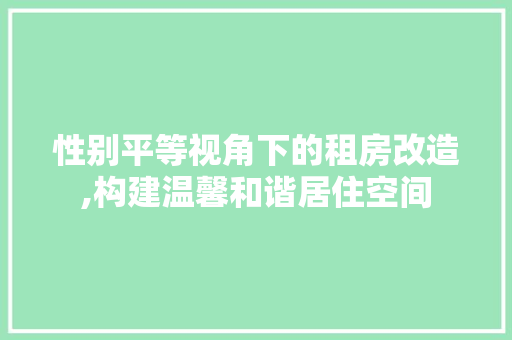 性别平等视角下的租房改造,构建温馨和谐居住空间