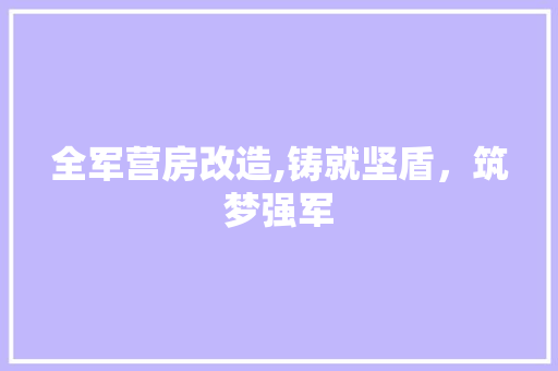 全军营房改造,铸就坚盾，筑梦强军