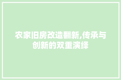 农家旧房改造翻新,传承与创新的双重演绎