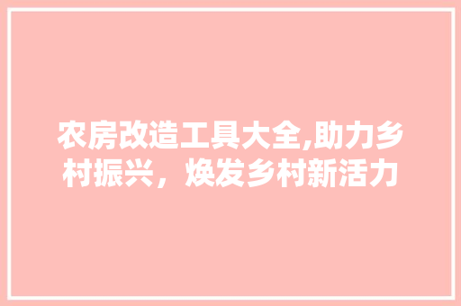 农房改造工具大全,助力乡村振兴，焕发乡村新活力