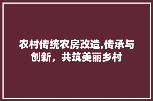 农村传统农房改造,传承与创新，共筑美丽乡村